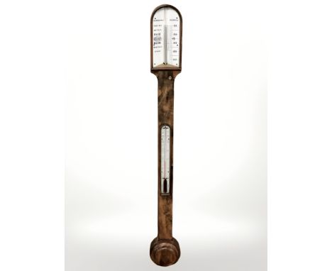 A 19th century walnut stick barometer by Chadburn Brothers, Sheffield, length 91 cm.