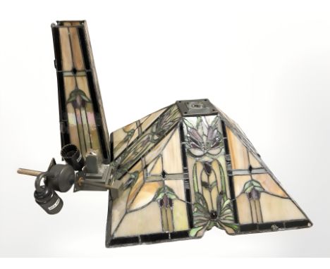 A Tiffany style leaded glass lamp base, together with a vintage mirrored bathroom cabinet, width 37 cm.