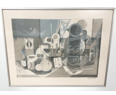 20th Century Continental School : Still life of jugs and brush pots, colour lithograph, indistinctly signed in pencil and num
