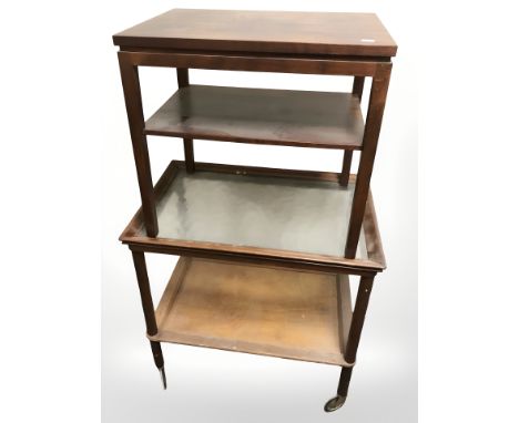 A mahogany glass topped two tier trolley, width 67 cm and a lamp table 