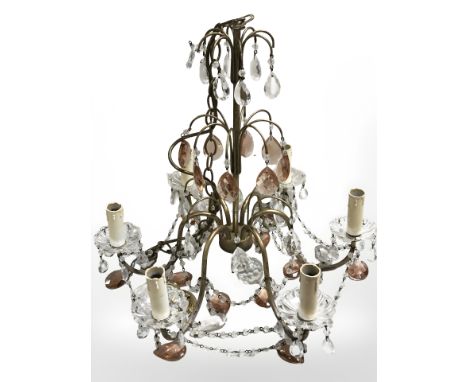 A two tone glass chandelier with faceted droplets, diameter 51 cm.