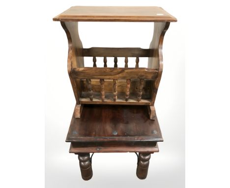 A mango wood lamp table and a magazine rack 