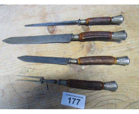  Sale Item:    HORN HANDLED CARVING SET (AF)   Vat Status:   No Vat   Buyers Premium:  This lot is subject to a Buyers Premiu