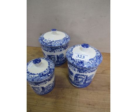  Sale Item:    SET 3 SPODE ITALIAN STORAGE JARS   Vat Status:   No Vat   Buyers Premium:  This lot is subject to a Buyers Pre