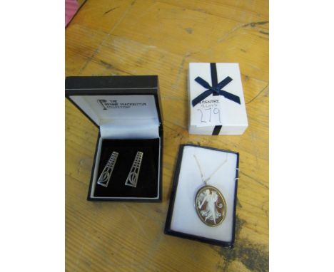  Sale Item:    C RENNIE MACKINTOSH EAR RINGS & CHAIN WITH BROOCH  Vat Status:   No Vat   Buyers Premium:  This lot is subject