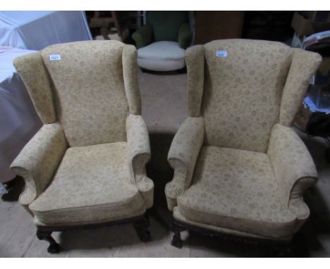  Sale Item:    PAIR WING BACK ARM CHAIRS (AF)   Vat Status:   No Vat   Buyers Premium:  This lot is subject to a Buyers Premi