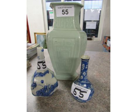  Sale Item:    CHINESE GREEN VASE & 2 B/W VASES (AF)  Vat Status:   No Vat   Buyers Premium:  This lot is subject to a Buyers