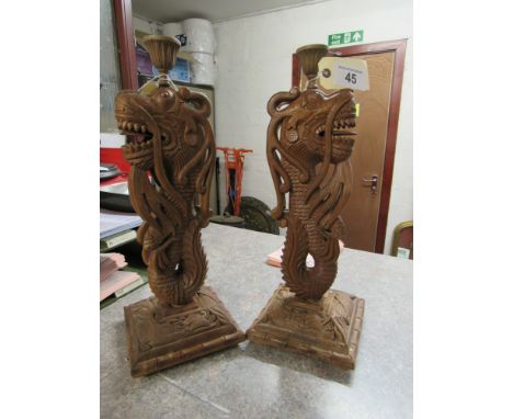  Sale Item:    2 CARVED TABLE LAMP STANDS   Vat Status:   No Vat   Buyers Premium:  This lot is subject to a Buyers Premium o
