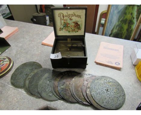  Sale Item:    WOODEN POLYPHON MUSIC BOX (AF)   Vat Status:   No Vat   Buyers Premium:  This lot is subject to a Buyers Premi