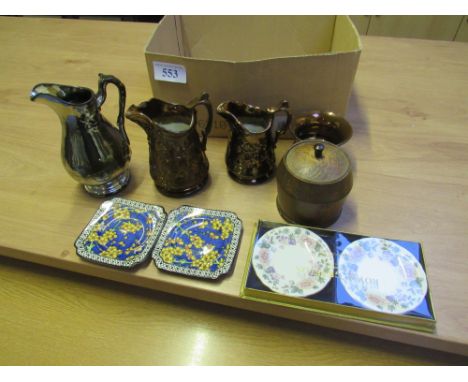  Sale Item:    BOX LUSTRE JUGS PLATES & TEA CADDY (AF)  Vat Status:   No Vat   Buyers Premium:  This lot is subject to a Buye