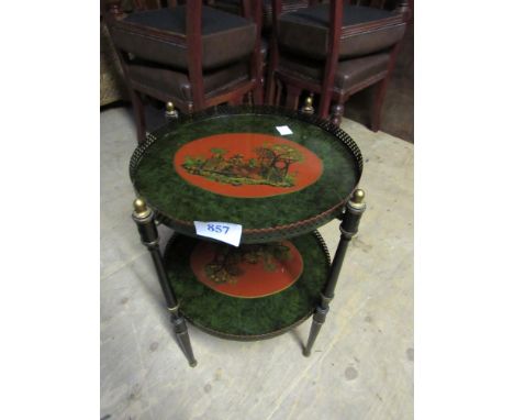  Sale Item:    2 TIER CIRCULAR PAINTED BRASS TABLE  Vat Status:   No Vat   Buyers Premium:  This lot is subject to a Buyers P
