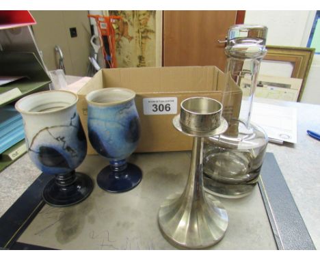  Sale Item:    BOX- 2 GOLBLETS CANDLESTICK & DECANTER  Vat Status:   No Vat   Buyers Premium:  This lot is subject to a Buyer