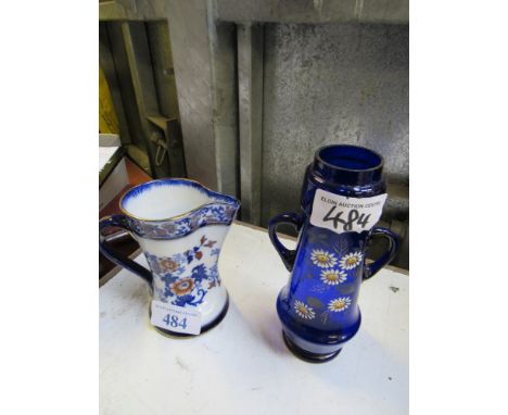  Sale Item:    DOULTON BURSLEM JUG & BLUE GLASS VASE  Vat Status:   No Vat   Buyers Premium:  This lot is subject to a Buyers