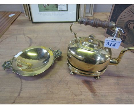  Sale Item:    BRASS DISH & TODDY KETTLE ON STAND  Vat Status:   No Vat   Buyers Premium:  This lot is subject to a Buyers Pr