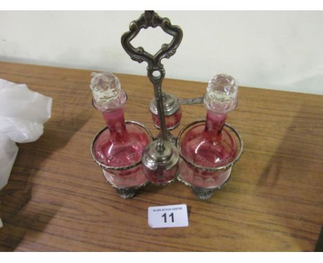  Sale Item:    CRANBERRY CRUET SET (AF)   Vat Status:   No Vat   Buyers Premium:  This lot is subject to a Buyers Premium of 