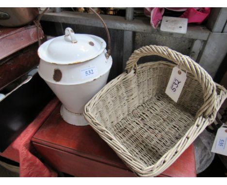 Sale Item:    WHITE ENAMEL BIN & BASKET   Vat Status:   No Vat   Buyers Premium:  This lot is subject to a Buyers Premium of