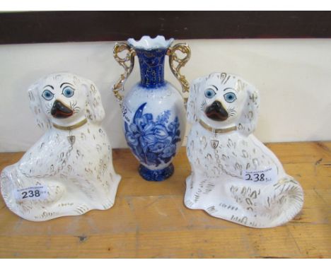  Sale Item:    PAIR WALLY DOGS & BLUE/WHITE VASE (AF)  Vat Status:   No Vat   Buyers Premium:  This lot is subject to a Buyer