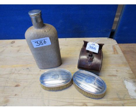  Sale Item:    LARGE FLASK & CASED PAIR SILVER BRUSHES (AF)  Vat Status:   No Vat   Buyers Premium:  This lot is subject to a