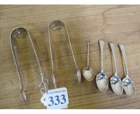  Sale Item:    2 PAIRS SILVER TONGS & 4 SILVER SPOONS (AF)  Vat Status:   No Vat   Buyers Premium:  This lot is subject to a 