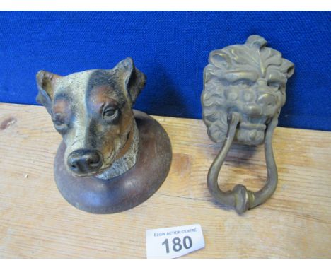  Sale Item:    BRASS DOOR KNOCKER & DOG HEAD INKWELL  Vat Status:   No Vat   Buyers Premium:  This lot is subject to a Buyers