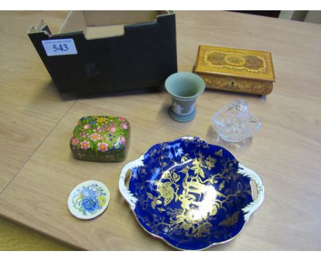  Sale Item:    BOX MASONS WEDGEWOOD COALPORT WARE BASKET MUSIC BOX & BOX  Vat Status:   No Vat   Buyers Premium:  This lot is
