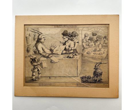 Antique original etching on thick laid paper entitled The Minogoat, attributed to 18th century British cartoonist and politic