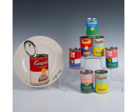 Awesome Pop Art set that includes one Andy Warhol limited edition Campbell's soup can plate. No. 1419/5000, and seven Andy Wa