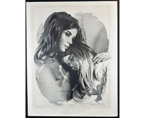 Lithograph titled Mother and Child Signed lower right Sight size 22" x 28" Condition: Some mat burn on the edges of the paper