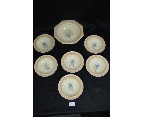 Seven Clarice Cliff Dishes A.J. Wilkinson Home Glaze 