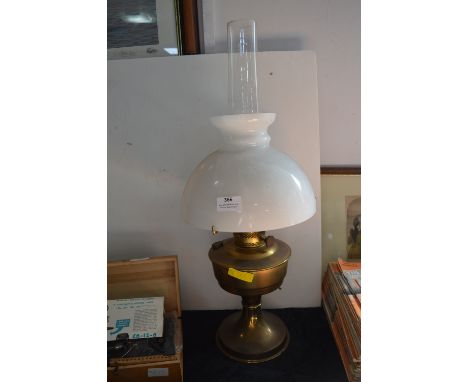 Brass Oil Lamp with White Glass Shade 