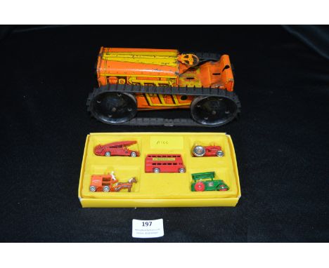 Tinplate Toy Tractor by Mar Toys, plus Matchbox Diecast Model Vehicles 