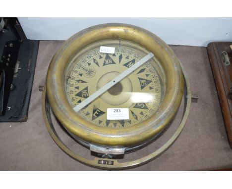 Brass Framed Gimbal Mounted Ships Compass 