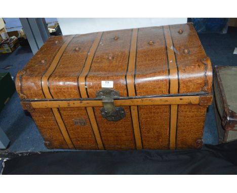 Vintage Metal Wood Effect Steamer Trunk plus Contents 