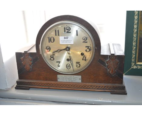 1937 Oak Mantel Clock Presented to Hull City Policeman on Retirement 