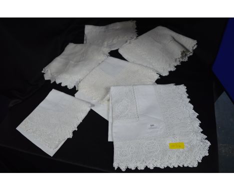 Six Lace Tearoom Tablecloths with Cups &amp; Saucers Motif 