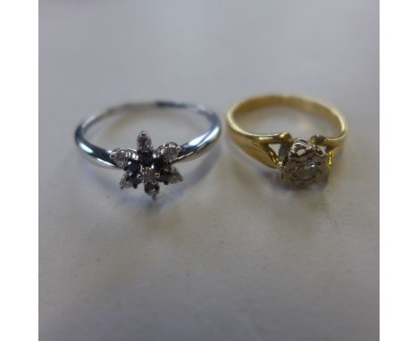 An 18ct yellow gold hallmarked diamond ring, size L, and an 18ct white gold hallmarked diamond ring, size S, total weight app