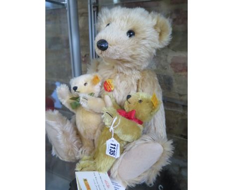 Three Steiff bears, one Barle 35 bought from the Steiff factory in Germany, 45cm tall, and two British Isles bears, Welsh and
