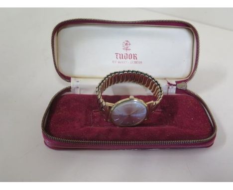 A gentleman's Tudor gold plated manual wind wristwatch, no 1871 - on an Excalibur sprung strap, some small scratches, running