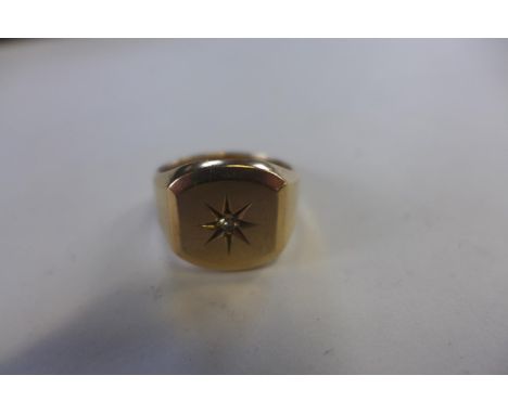 A hallmarked 9ct gold diamond signet ring, size R, approx 10.8 grams, general usage marks, hallmarks clear 