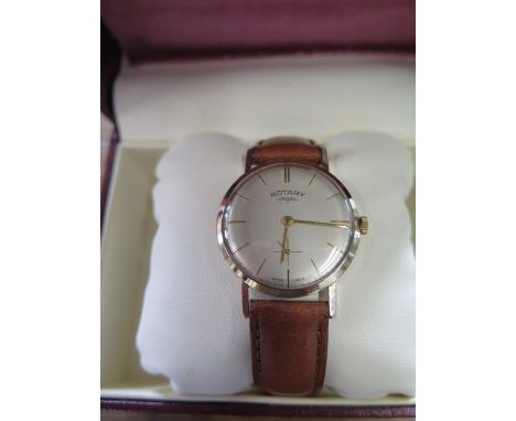 A gents 9ct gold mechanical wristwatch by Swiss maker Rotary, with Rotary box, Swiss movement, running, new strap fitted 