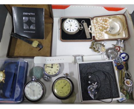 A collection of vintage costume jewellery and watches including 1oz silver ingot, silver pocket watch, not running, 9ct metal