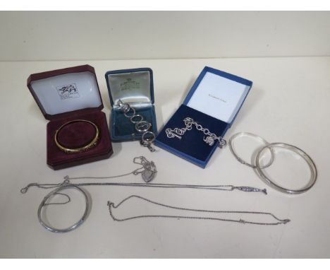 A selection of silver and other jewellery, including a rolled gold bangle 