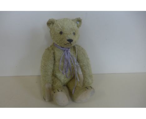 A steiff bear circa 1948-50 - blank button to ear, 38cm tall, plush fur, cotton pads, some wear 