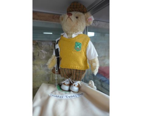 A Steiff Golfer bear, made in 2001 - limited to 3000, EAN 670671 - 32cm tall, with embroidered bag and certificate 