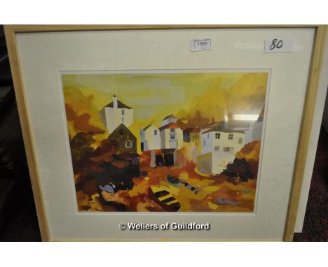 After Richard Tuff, print of Cornish houses, 30.5 x 40.5cm.