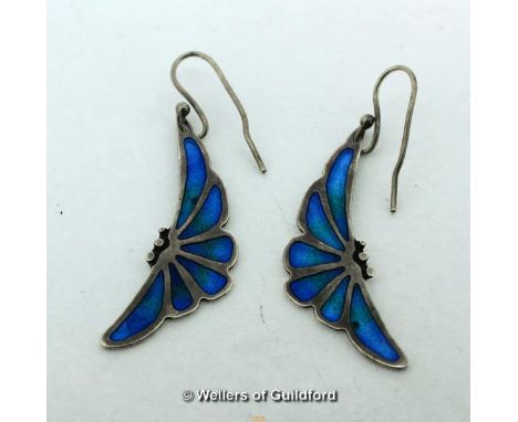 *Silver Enamel Butterfly Earrings,stamped 925 (Lot subject to VAT)