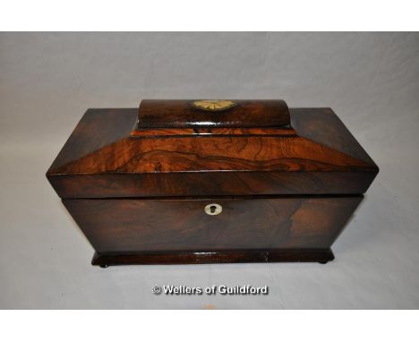 *Victorian rosewood sarcophagus tea caddy with later conch shell inlay (Lot subject to VAT)
