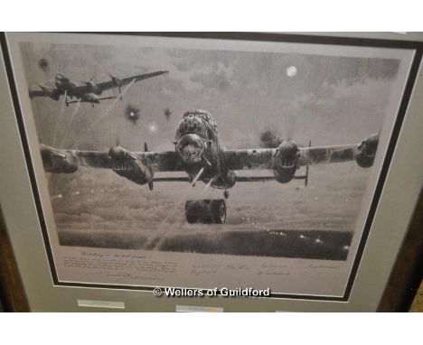 Bomb Away - the Third Assault, print of a bomber releasing Martin's weapon, publisher's proof, signed in pencil by many peopl