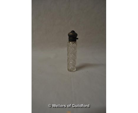 *Crystal perfume bottle with sterling repousse and amethyst hinged lid (Lot subject to VAT)