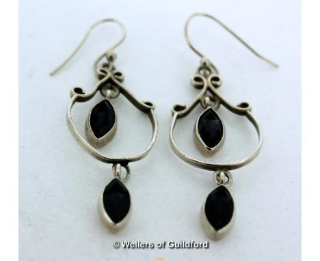 *Silver Amethyst Drop earrings. Test as silver. 5.4g (Lot subject to VAT)